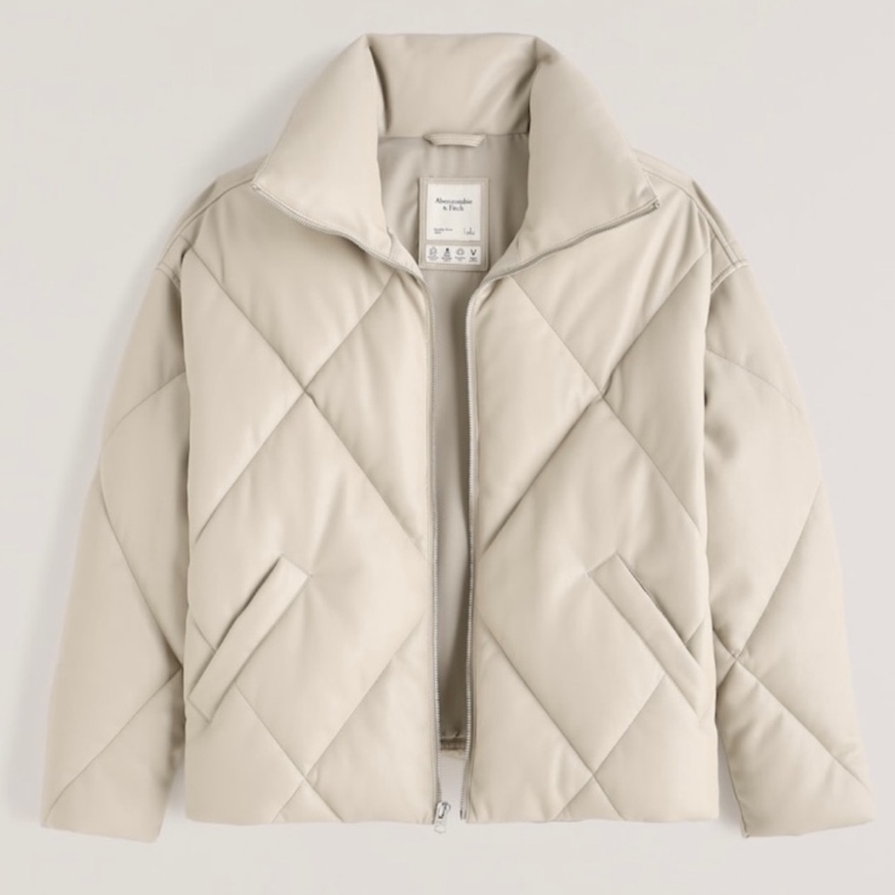 Abercrombie Oversized Vegan Leather Quilted Bomber Jacket - Picture 2 of 6